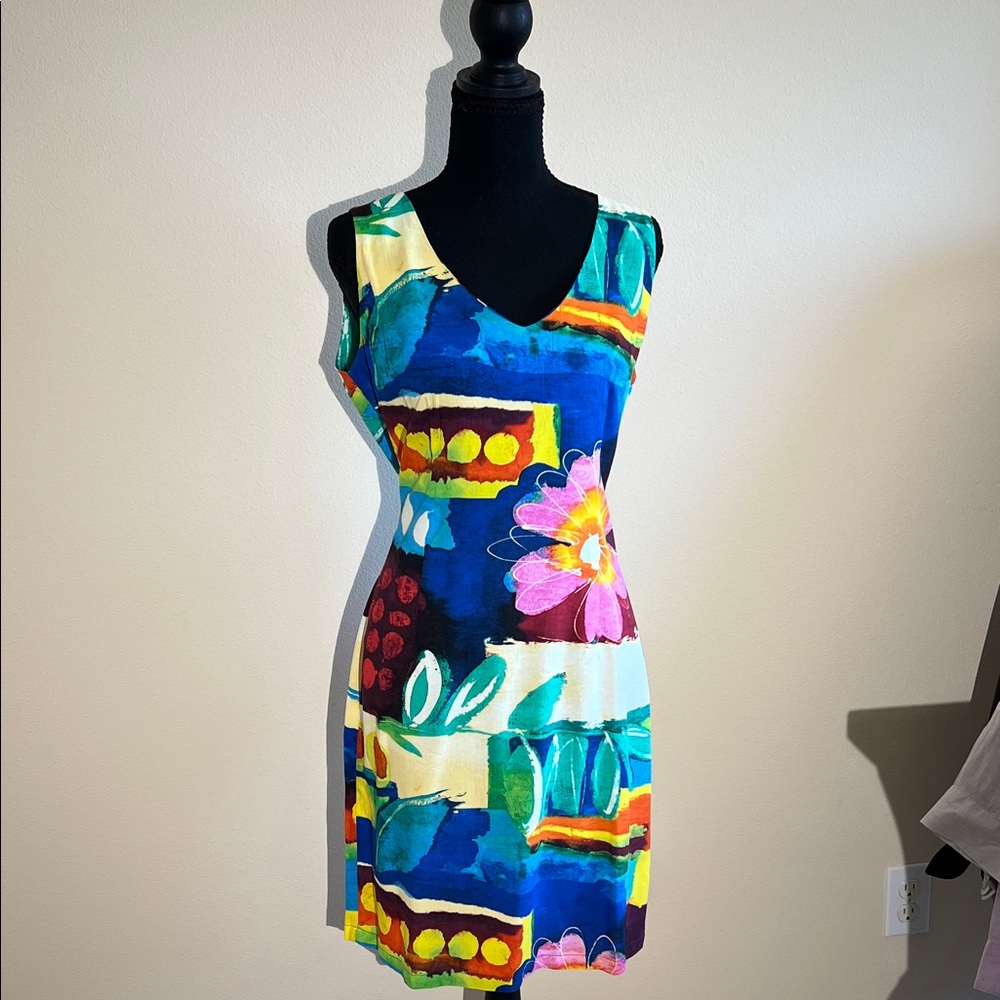Jams World Bright Multicolor Floral & Abstract V-Neck Mini Dress